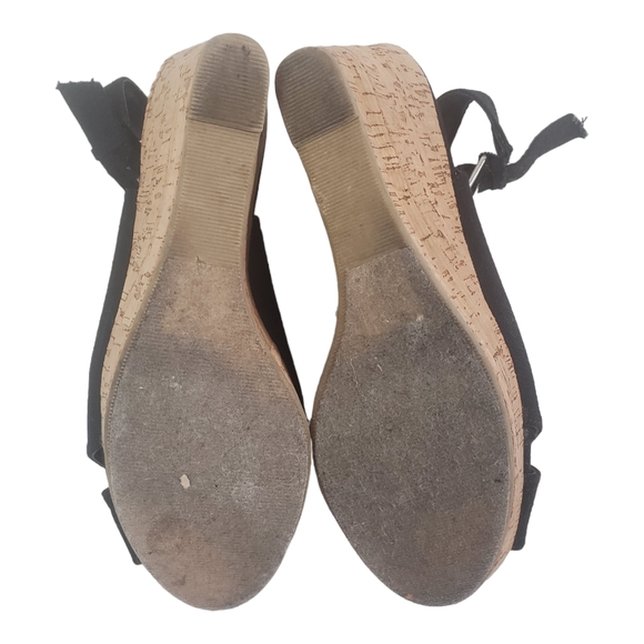 Maurices Wedge Sandals Size 9 Danielle Black Canvas Peep Toe Platform - Picture 5 of 5